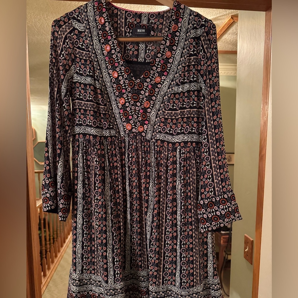 Anthropologie Maeve Embellished Breathable Long Sleeve Dress Spring Summer